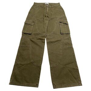 Princess Polly Cargo Style Seam Detail Baggy Jean in Khaki